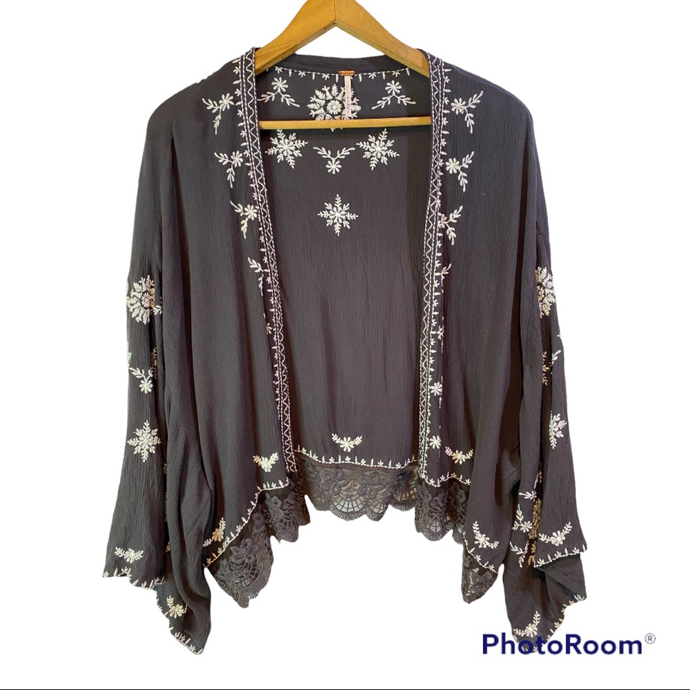 Free People Gray Embroidered Jacket
